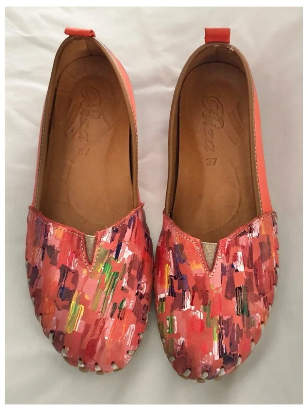 Biza Shirley Slip On Leather Shoes Flats Moccasin Style Hand Stitched Size 37